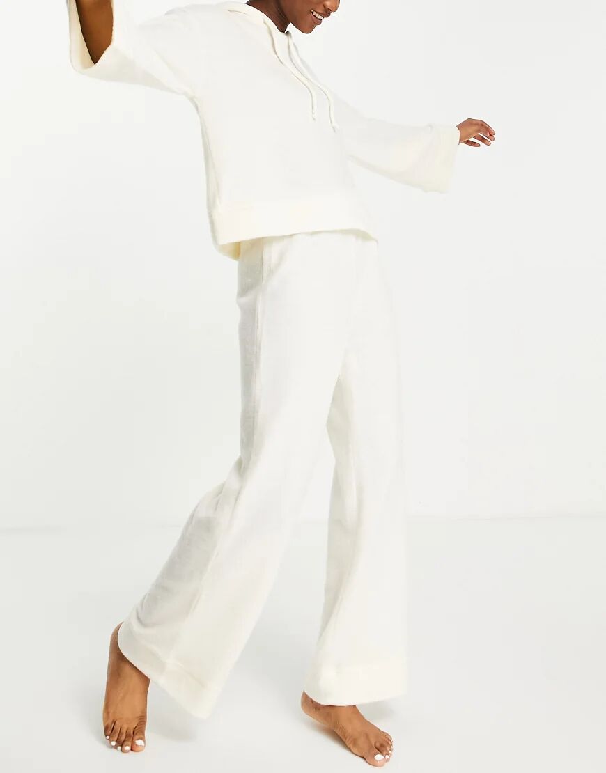 Pieces lounge wide leg trousers co-ord in cream-White  White