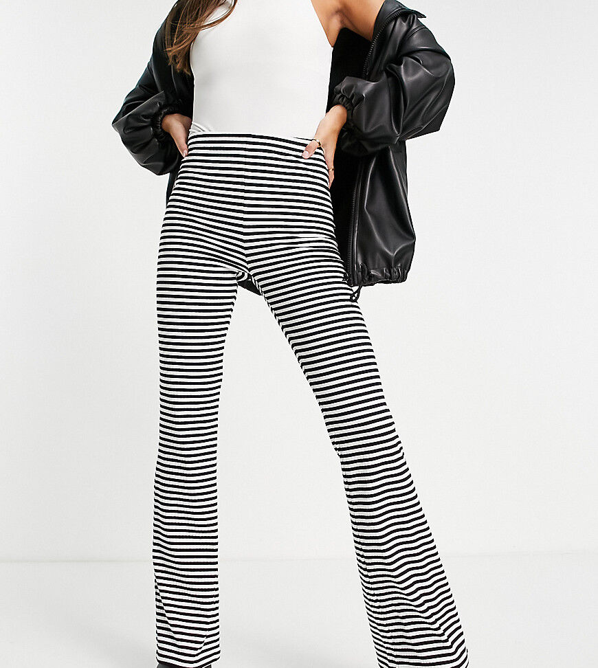 Pieces Tall high waisted flared trousers in black & white stripe-Multi  Multi