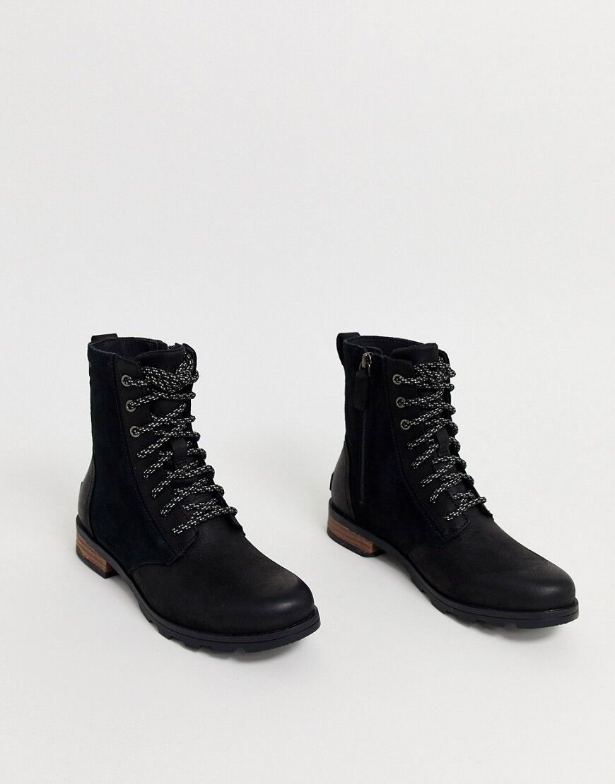 Sorel Emelie short lace black waterproof leather boots  Black