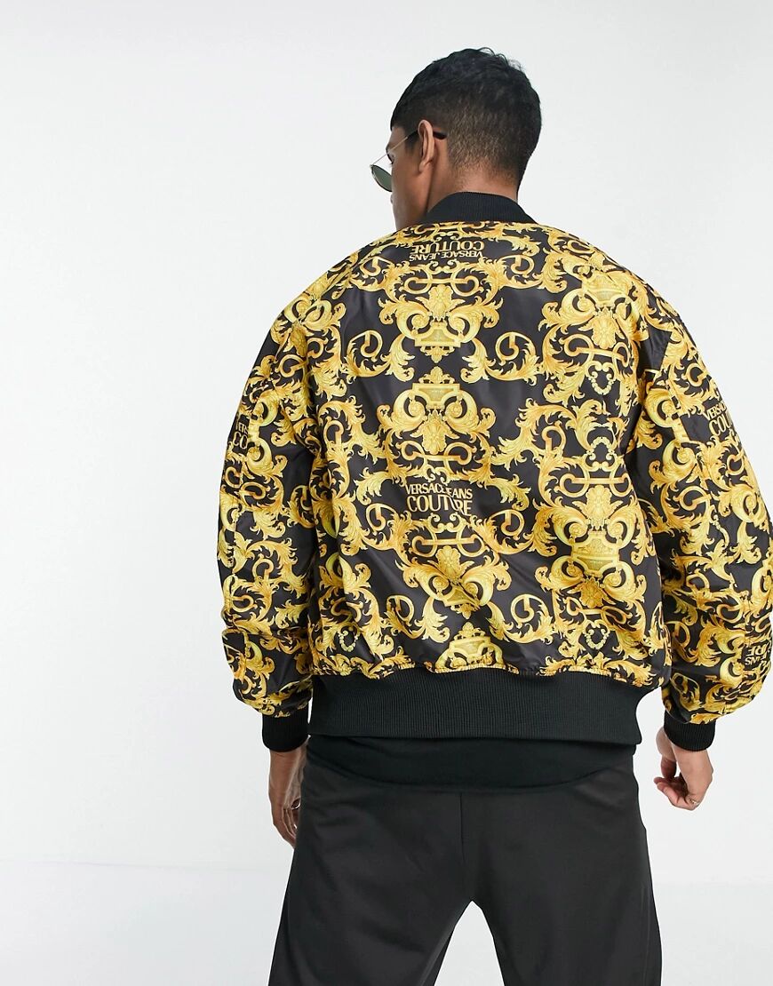 Versace Jeans Couture baroque print bomber jacket in black/gold  Black