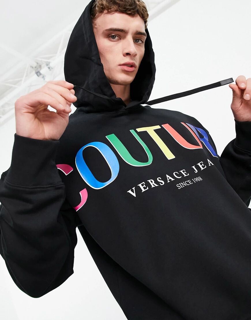 Versace Jeans Couture logo oversized hoodie in black  Black