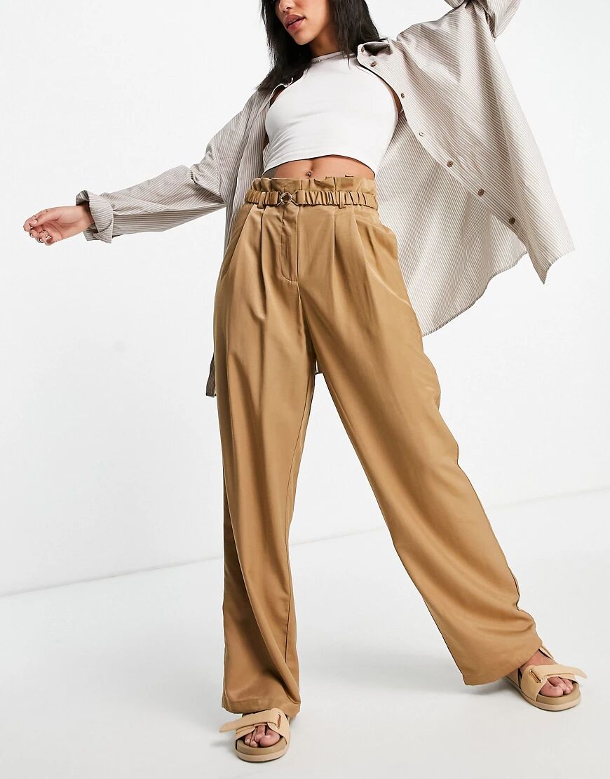 Vila tailored suit wide leg trousers in camel-Brown  Brown