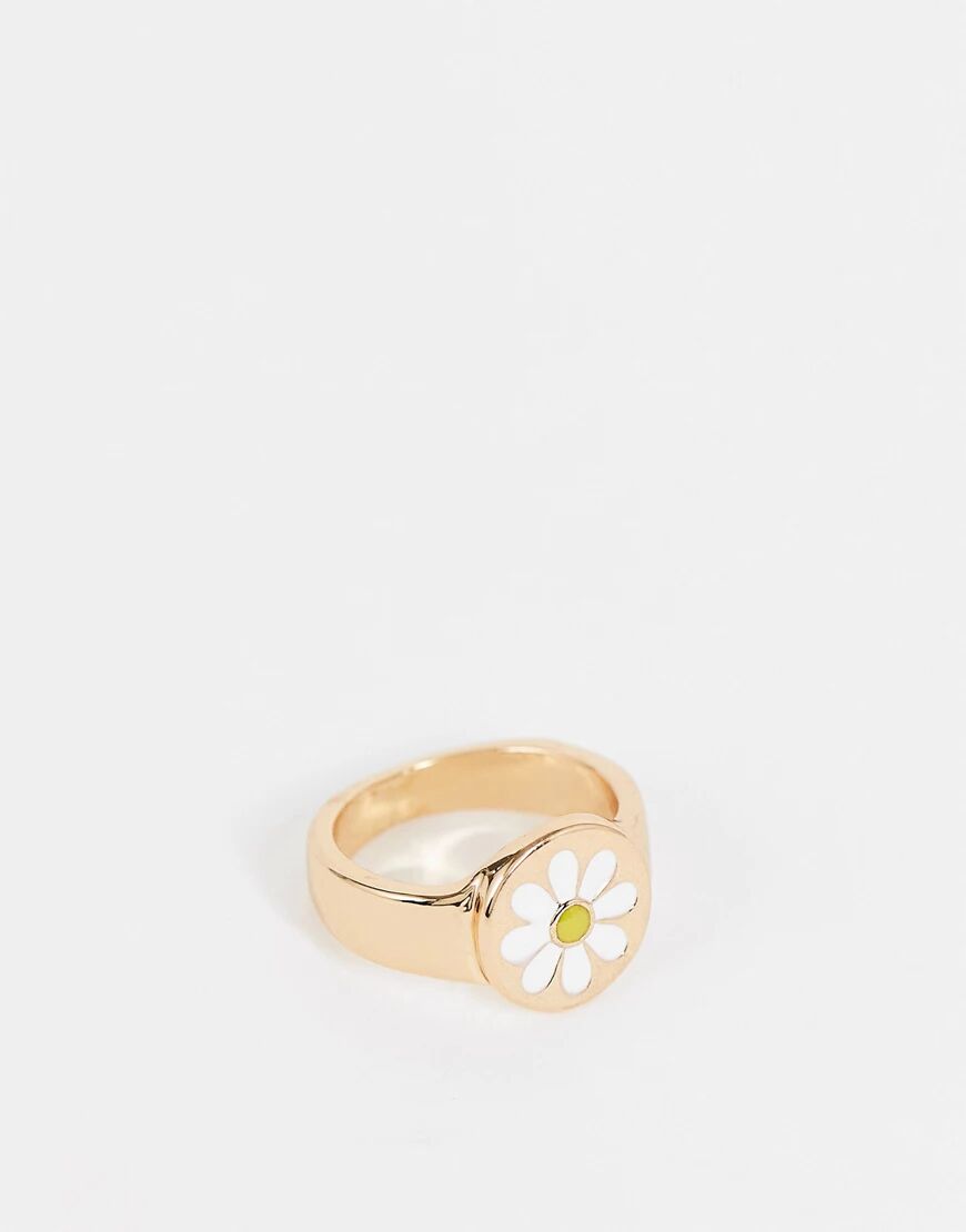 Accessorize signet ring with daisy design in gold  Gold