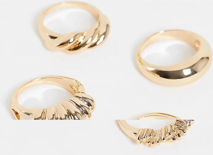 ASOS Curve ASOS DESIGN Curve pack of 4 rings in twist design in gold tone  Gold