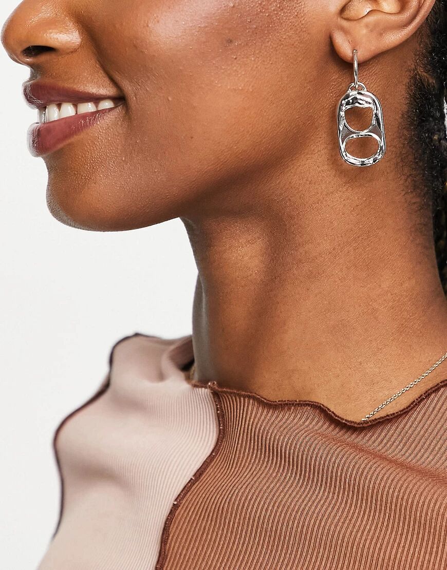 ASOS DESIGN earrings with can tab charm in silver tone  Silver