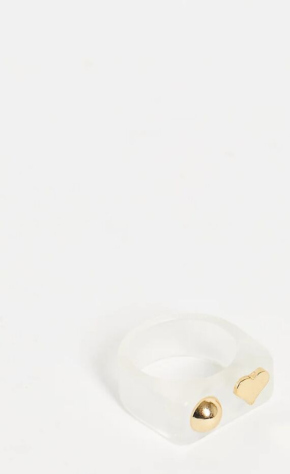 DesignB London Curve DesignB Curve resin ring with gold ball and heart in white  White