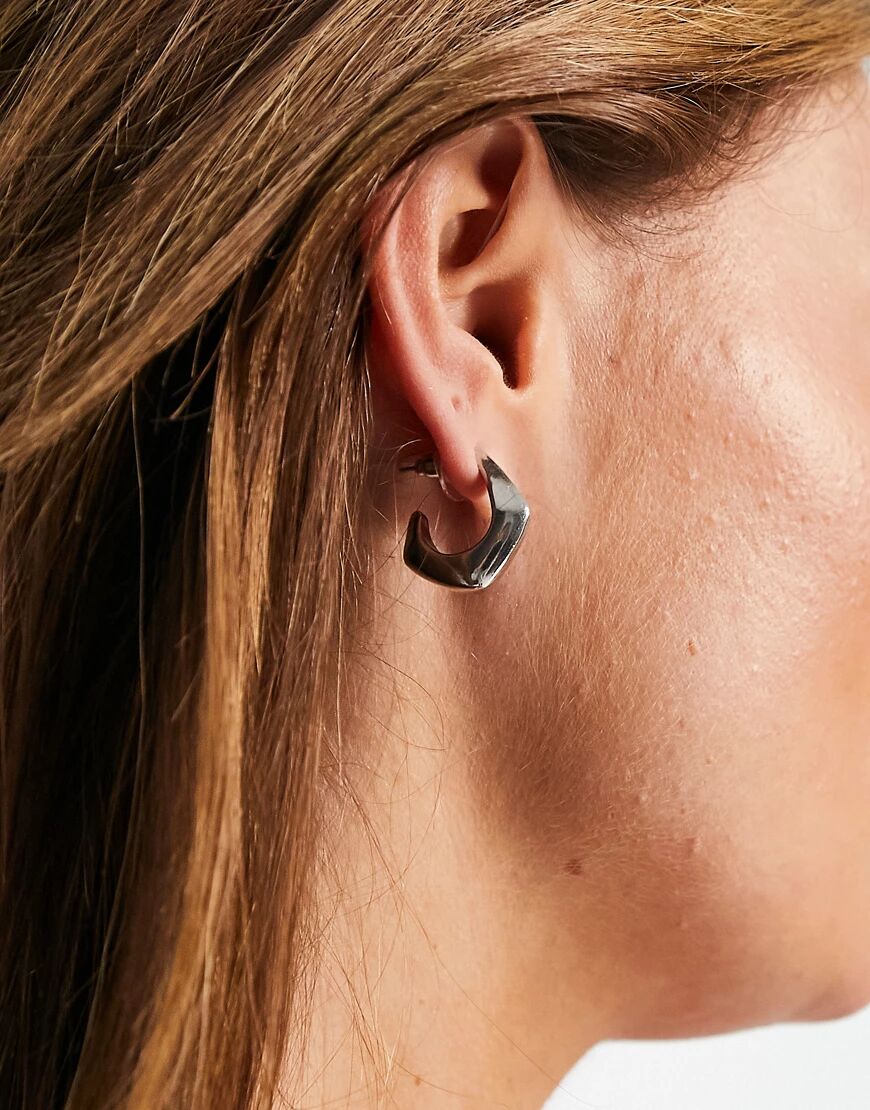 DesignB London chunky angular hoop earrings in silver  Silver