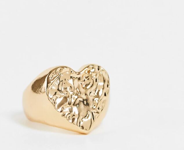 DesignB London chunky hammered heart signet ring in gold  Gold