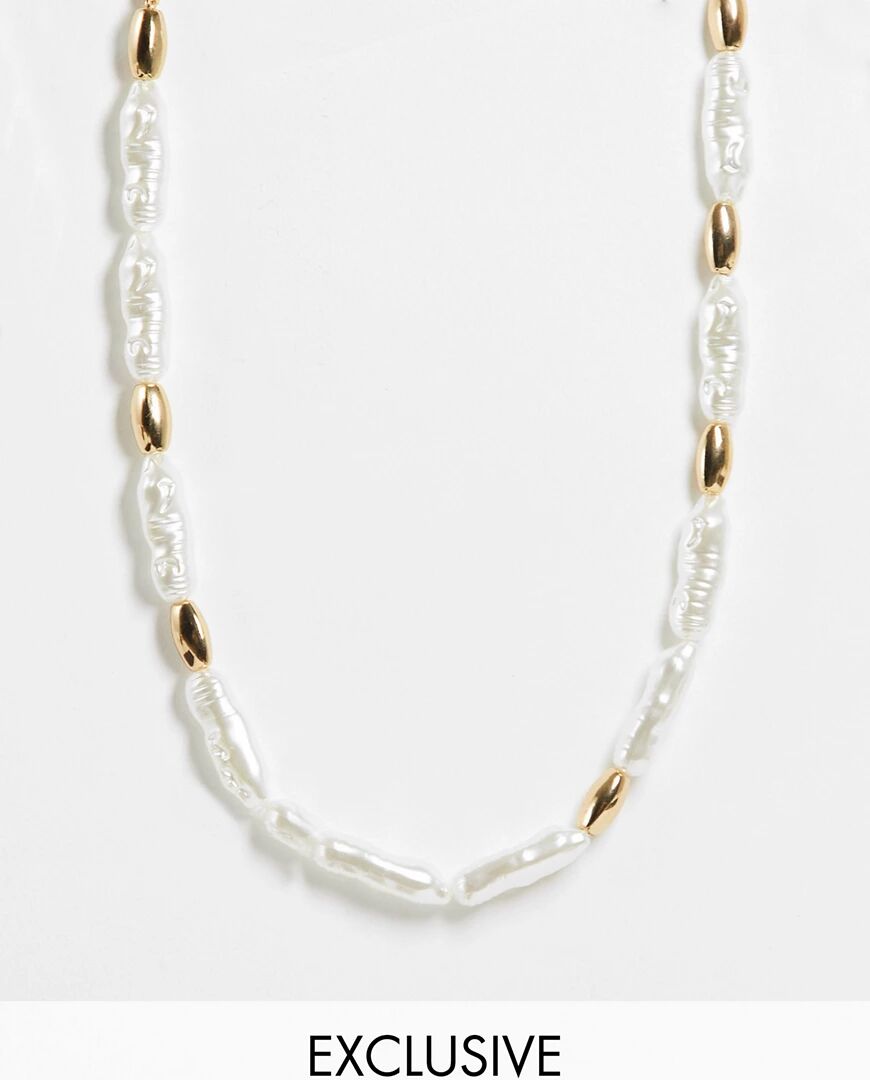 DesignB London Exclusive choker necklace in pearl and gold-Multi  Multi