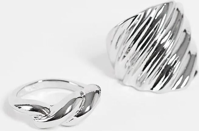 DesignB London x2 pack twist rings in silver  Silver