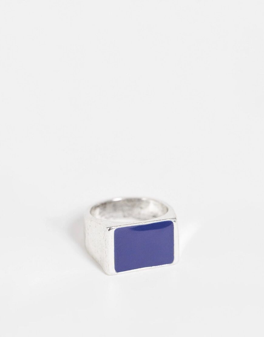 DesignB London DesignB navy enamel signet ring in silver  Silver