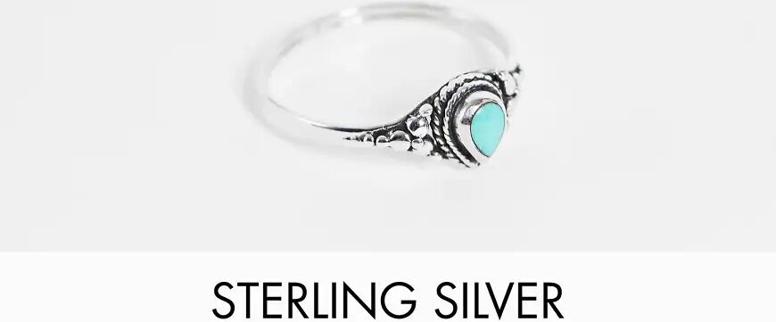 Kingsley Ryan etched ring with turquoise stone in sterling silver  Silver