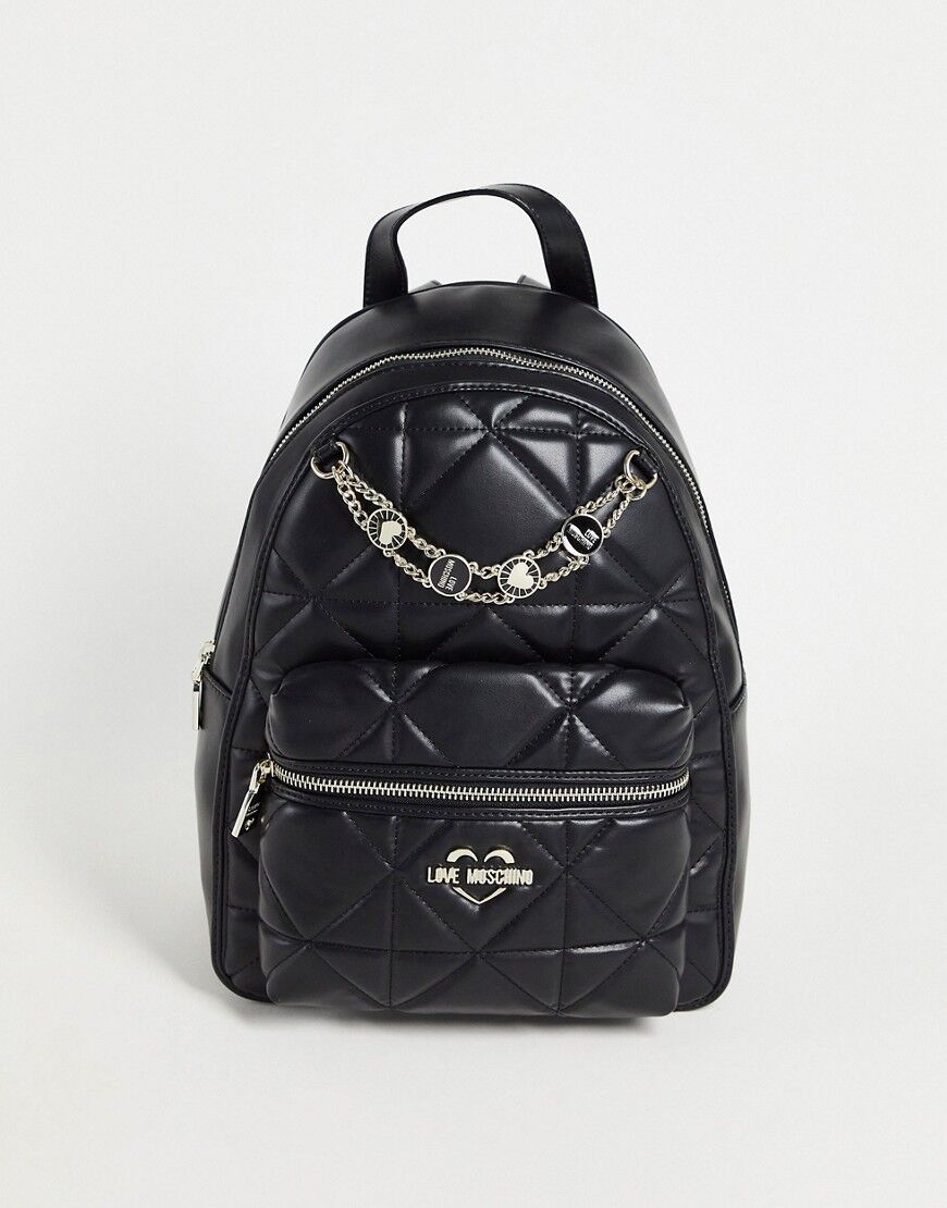 Love Moschino logo quilted chain detail backpack in black  Black