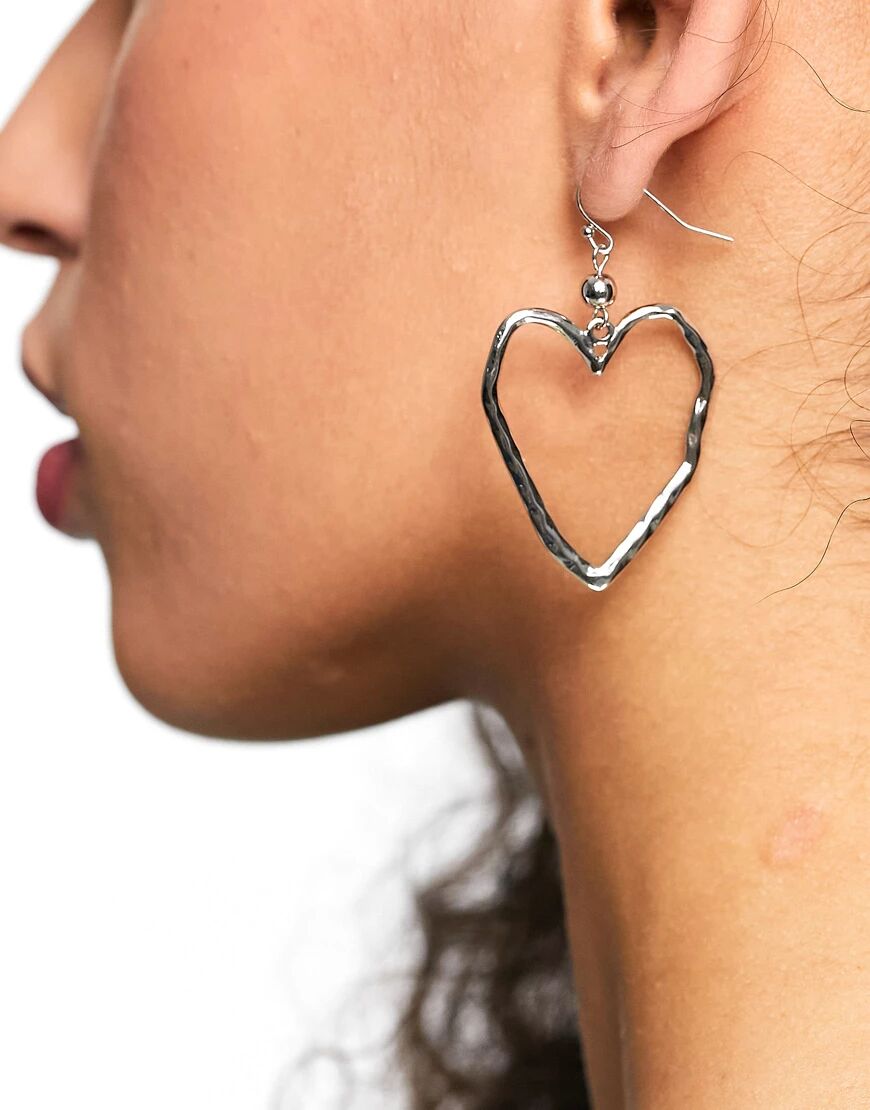 Miss Selfridge oversized heart earrings-Silver  Silver