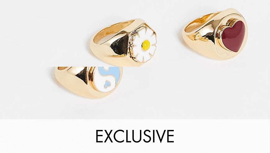 Pieces exclusive 3 pack mixed signet rings in gold  Gold