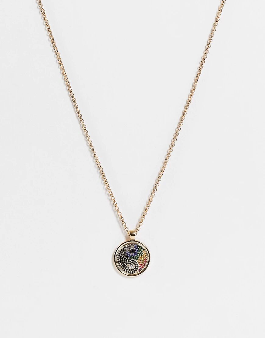 WFTW rainbow crystal encrusted rolo chain pendant in gold  Gold