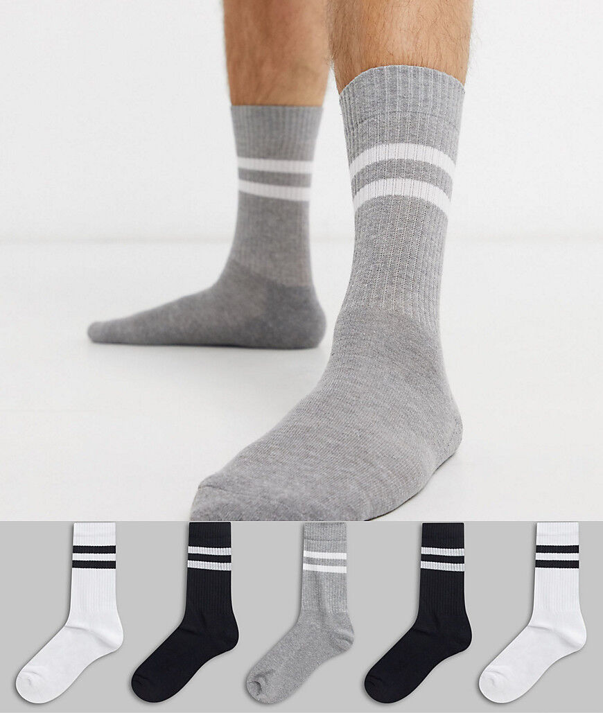 ASOS DESIGN 5 pack sports style socks in monochrome with stripes save-Multi  Multi