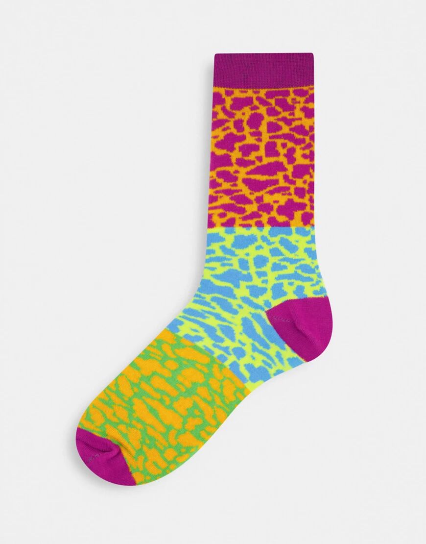 ASOS DESIGN all over leopard print colour block ankle socks-Multi  Multi