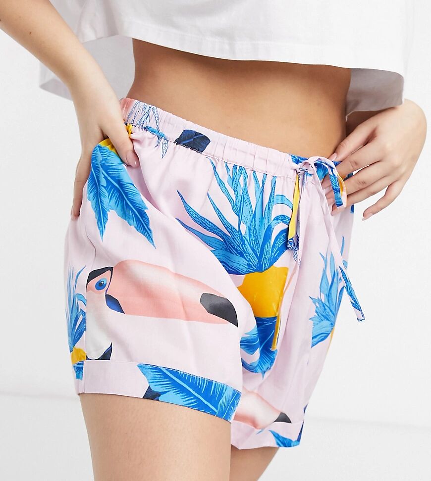 ASOS Curve ASOS DESIGN Curve mix & match toucan print 100% modal pyjama short in pink-Multi  Multi