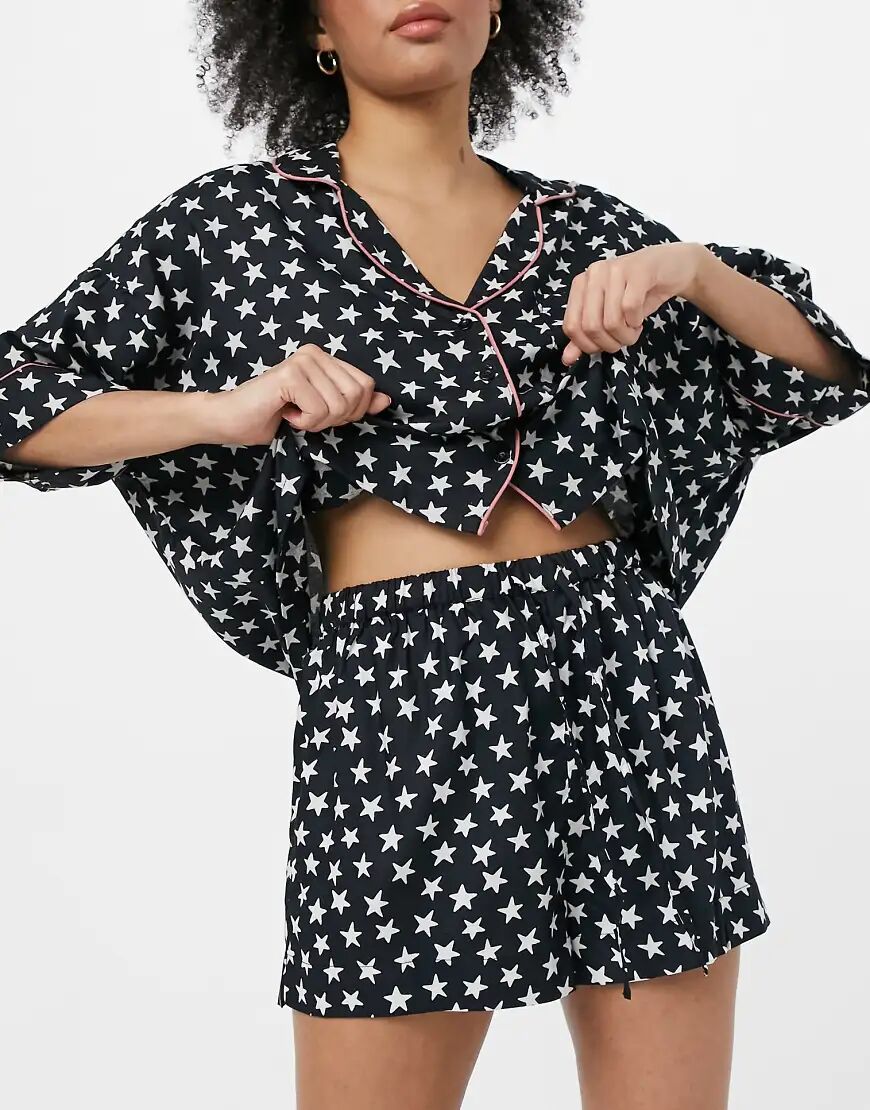 ASOS DESIGN mix & match 100% modal star pyjama short in black & white  Black