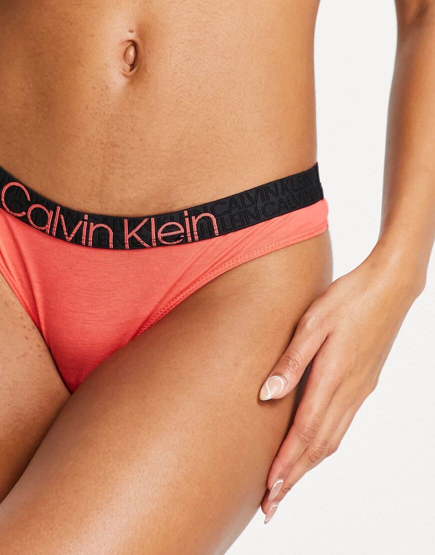 Calvin Klein Eco Cotton large logo detail thong in coral-Orange  Orange