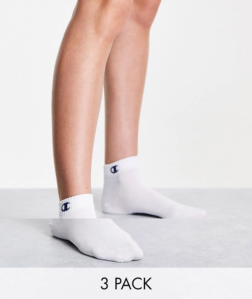 Champion 3 pack logo ankle socks in white  White