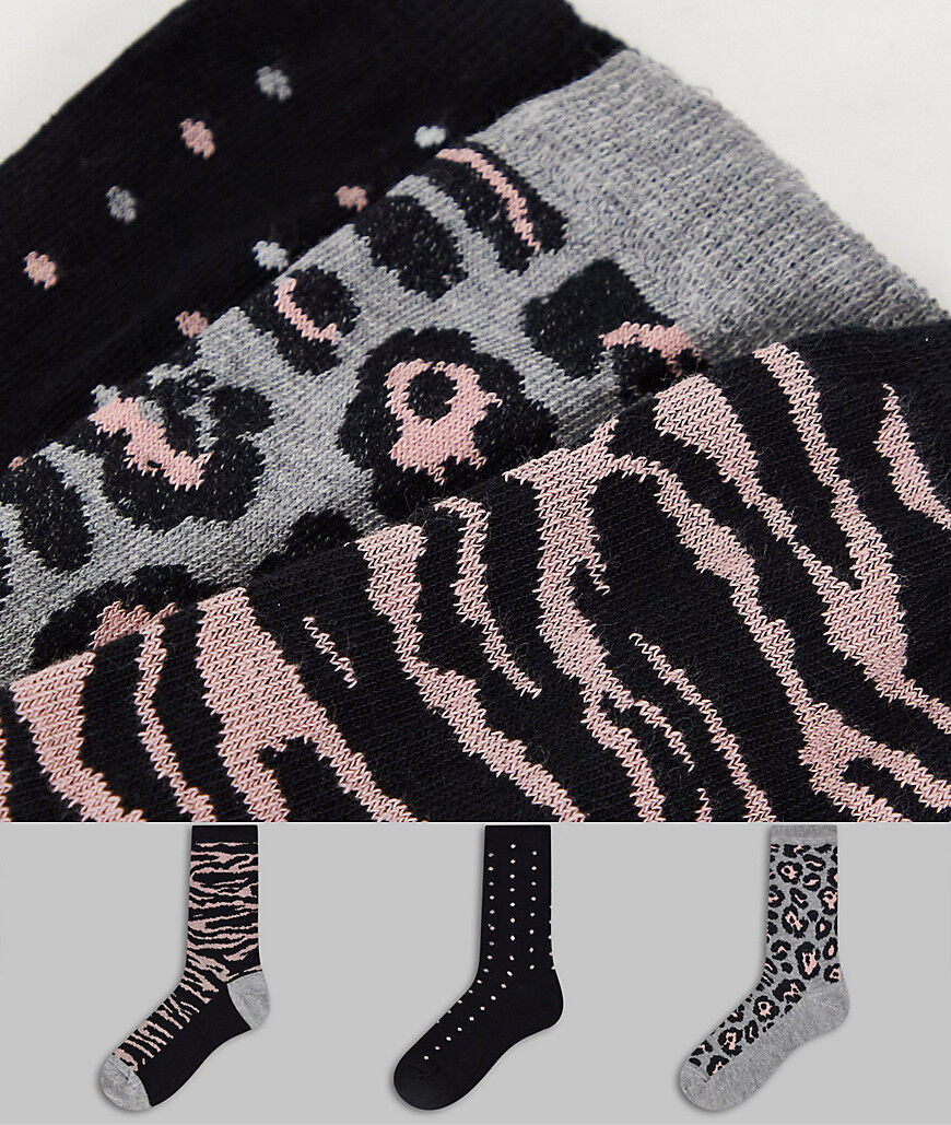 Dune 3 pack sock hinge gift box in black grey animal-Multi  Multi