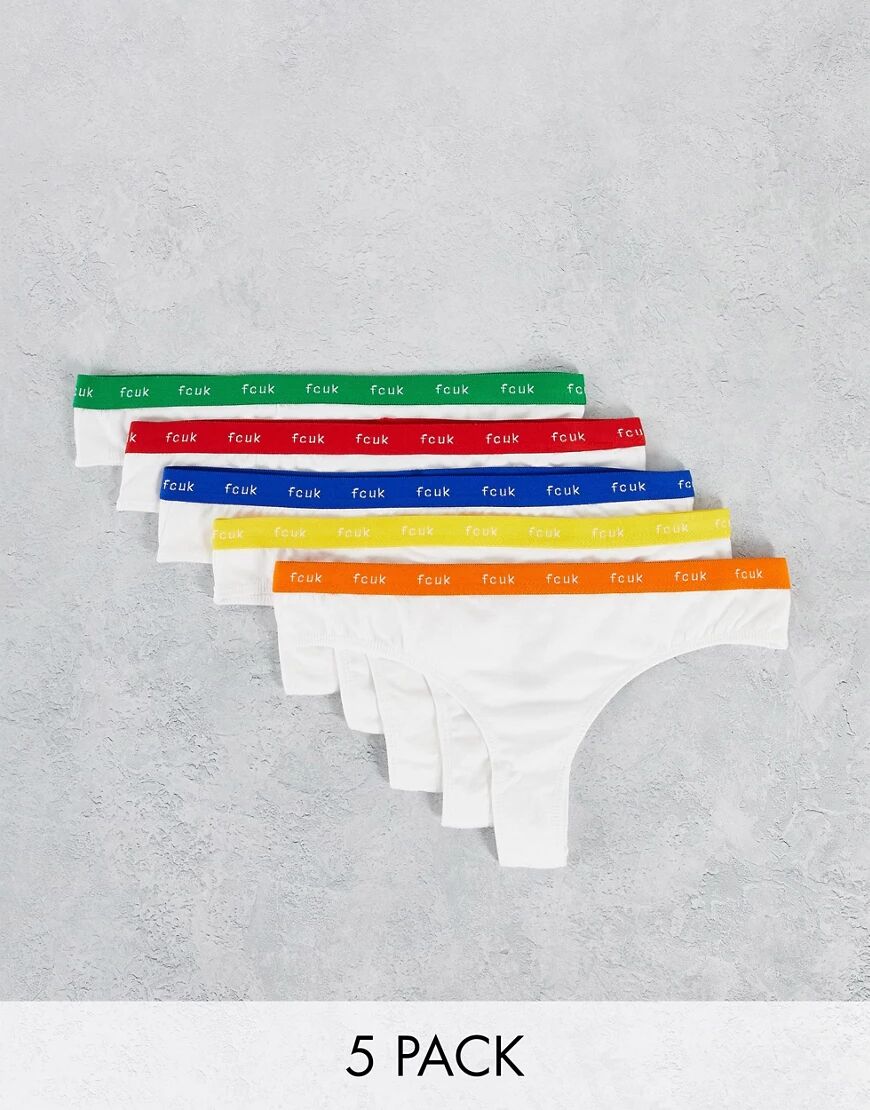 French Connection FCUK 5 pack thongs with logo waistband in brights-Multi  Multi