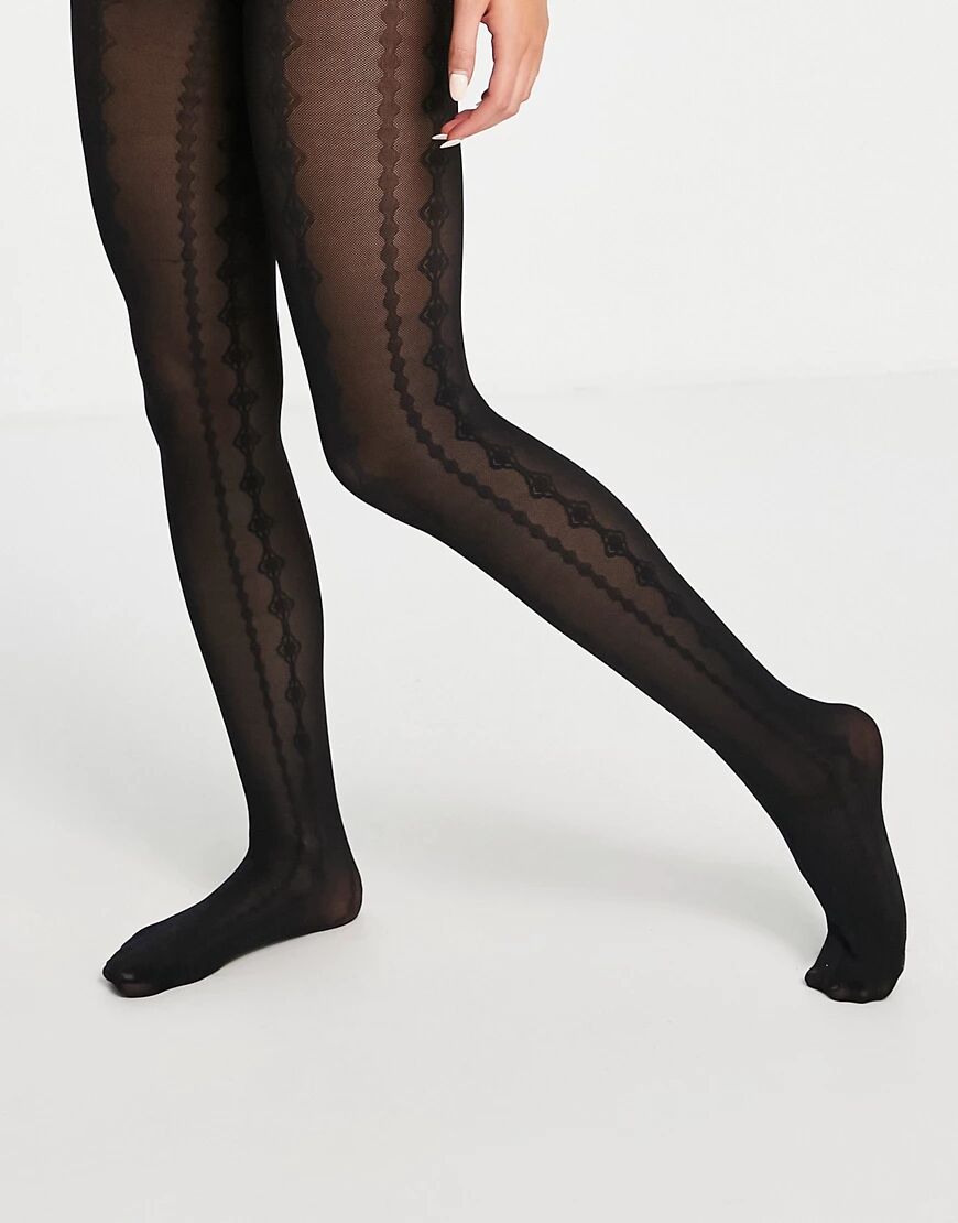 Hunkemoller lace stripe tights in black  Black