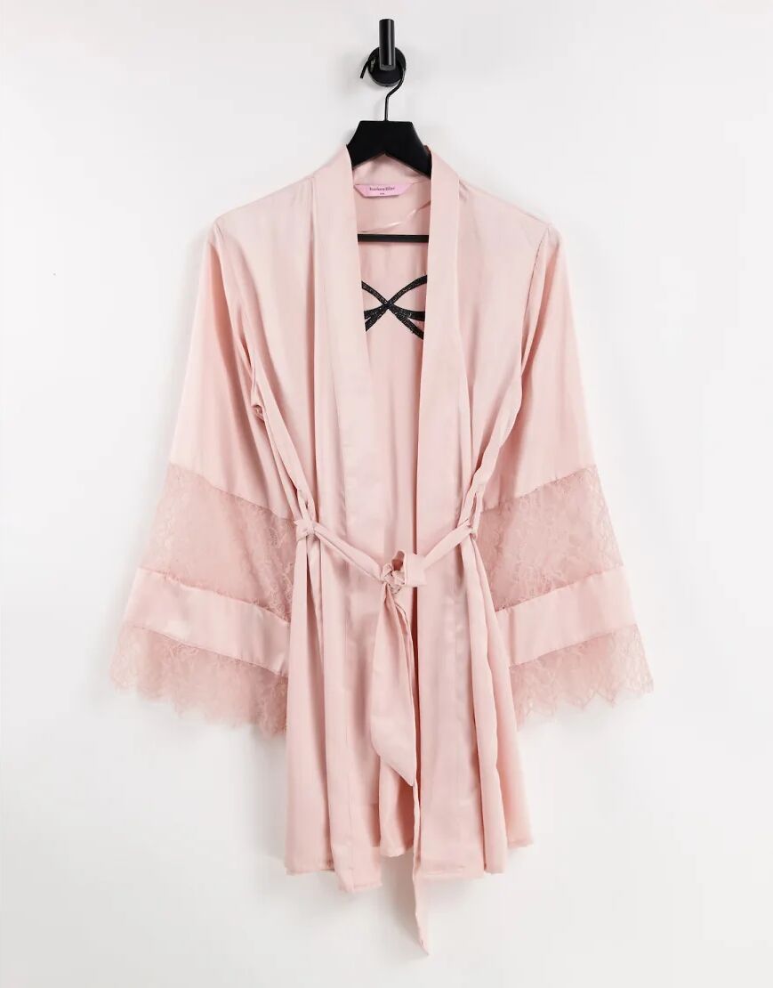 Hunkemoller satin kimono with bow detail in pink  Pink