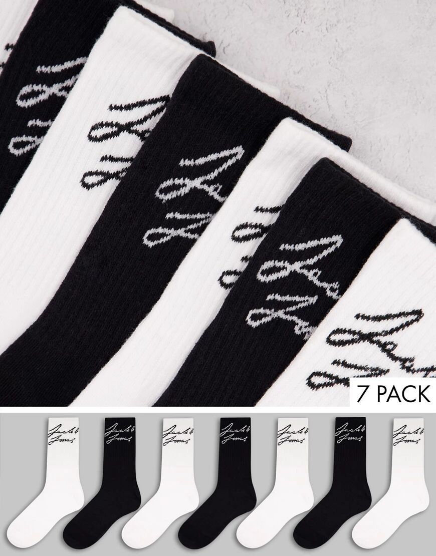 Jack & Jones 7 pack socks in white and black-Multi  Multi