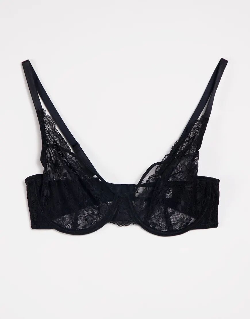 Lindex Attract Emelie lace non padded underwire bra in black  Black