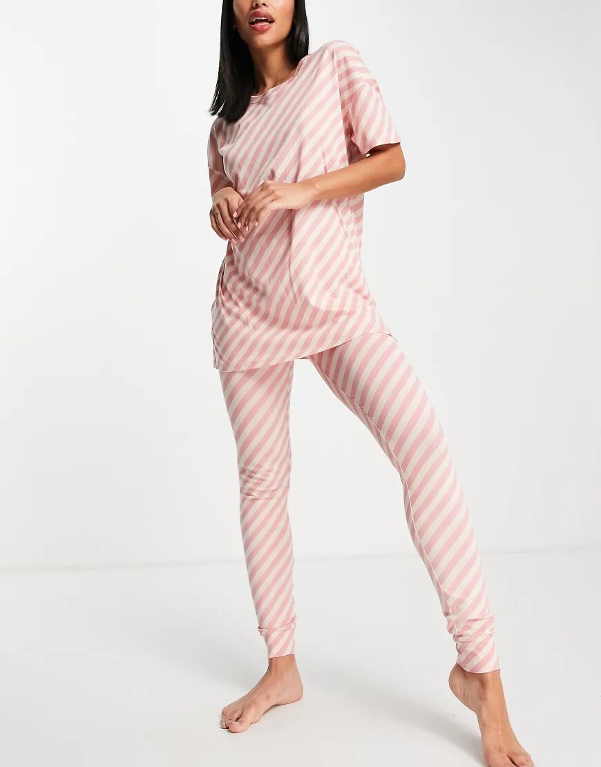 Lindex SoU Chloe organic cotton stripe print t-shirt and legging set in pink  Pink