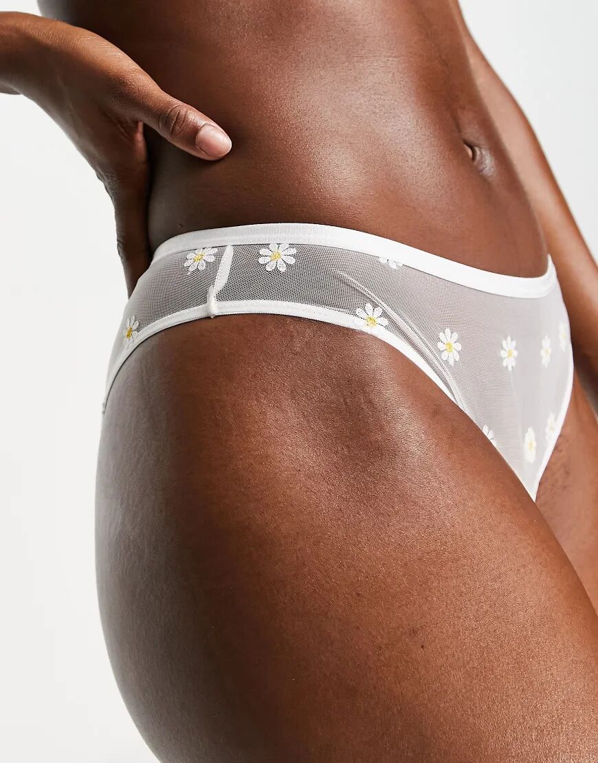 Lost Ink daisy mesh high waist brief in white-Multi  Multi