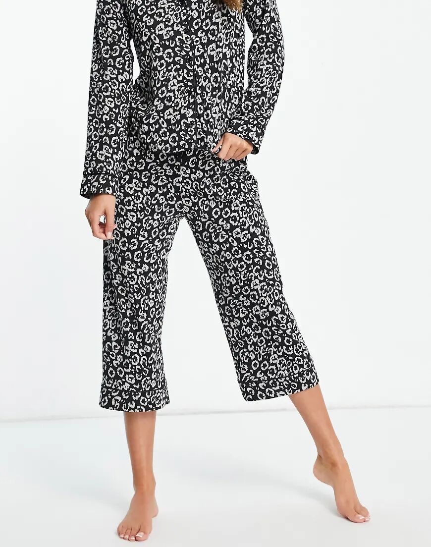 Miss Selfridge animal print shirt and trouser pyjama set-Black  Black