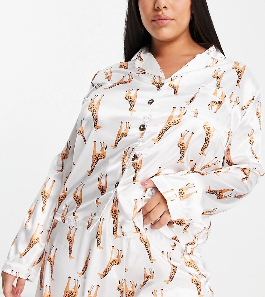 Night Plus Satin giraffe print pyjama set-White  White