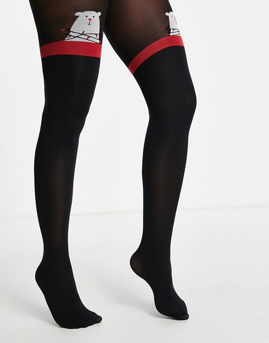 Pretty Polly polar bear tights in black  Black