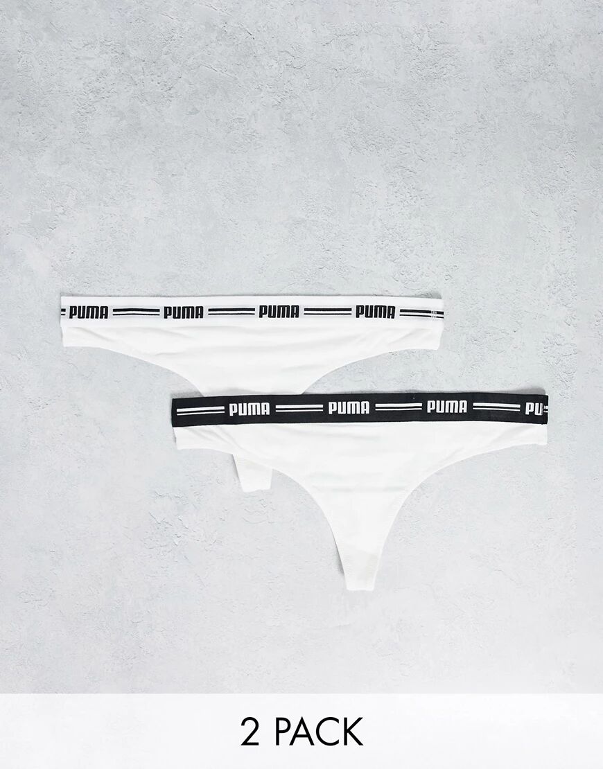 Puma 2 pack logo banded thongs in white  White