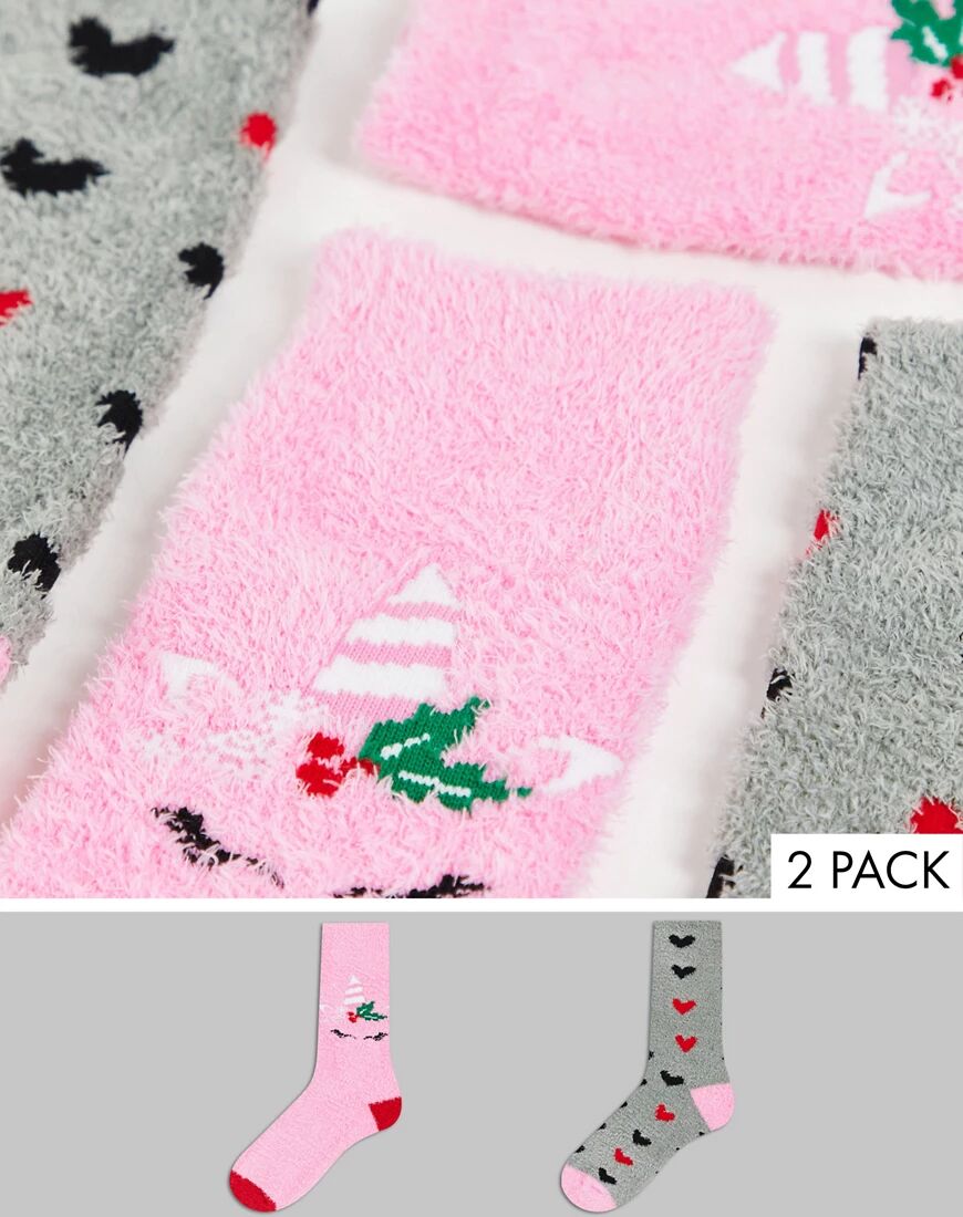 Threadbare 2 pack unicorn cosy socks in pink and grey  Pink