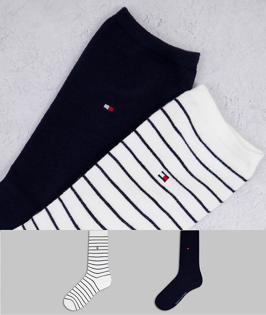 Tommy Hilfiger 2 pack short socks in cream stripe and navy-Multi  Multi