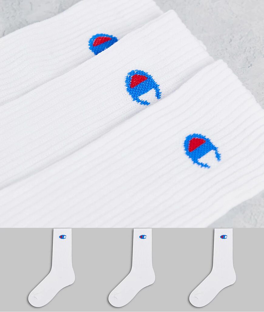 Champion 3 pack crew socks in white  White