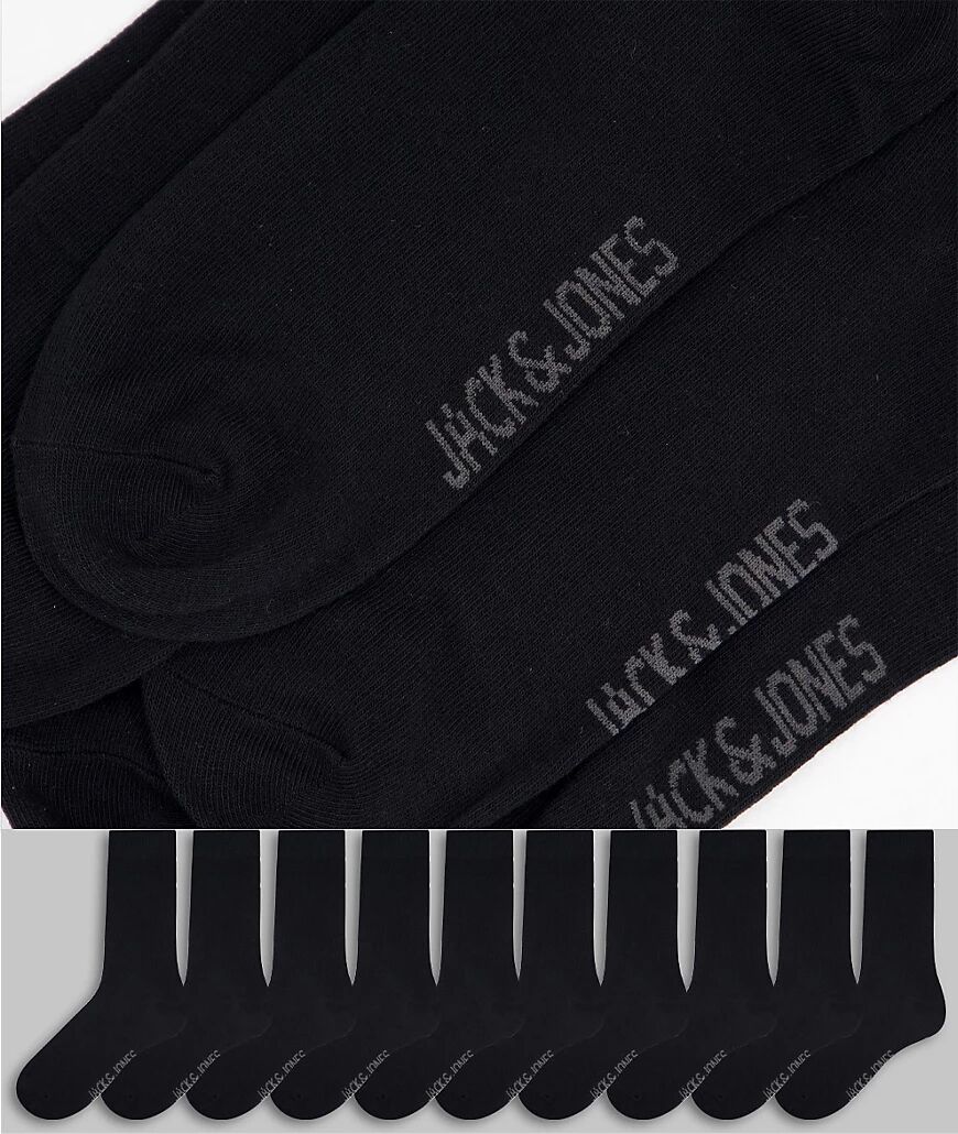Jack & Jones 10 pack socks with logo in black  Black