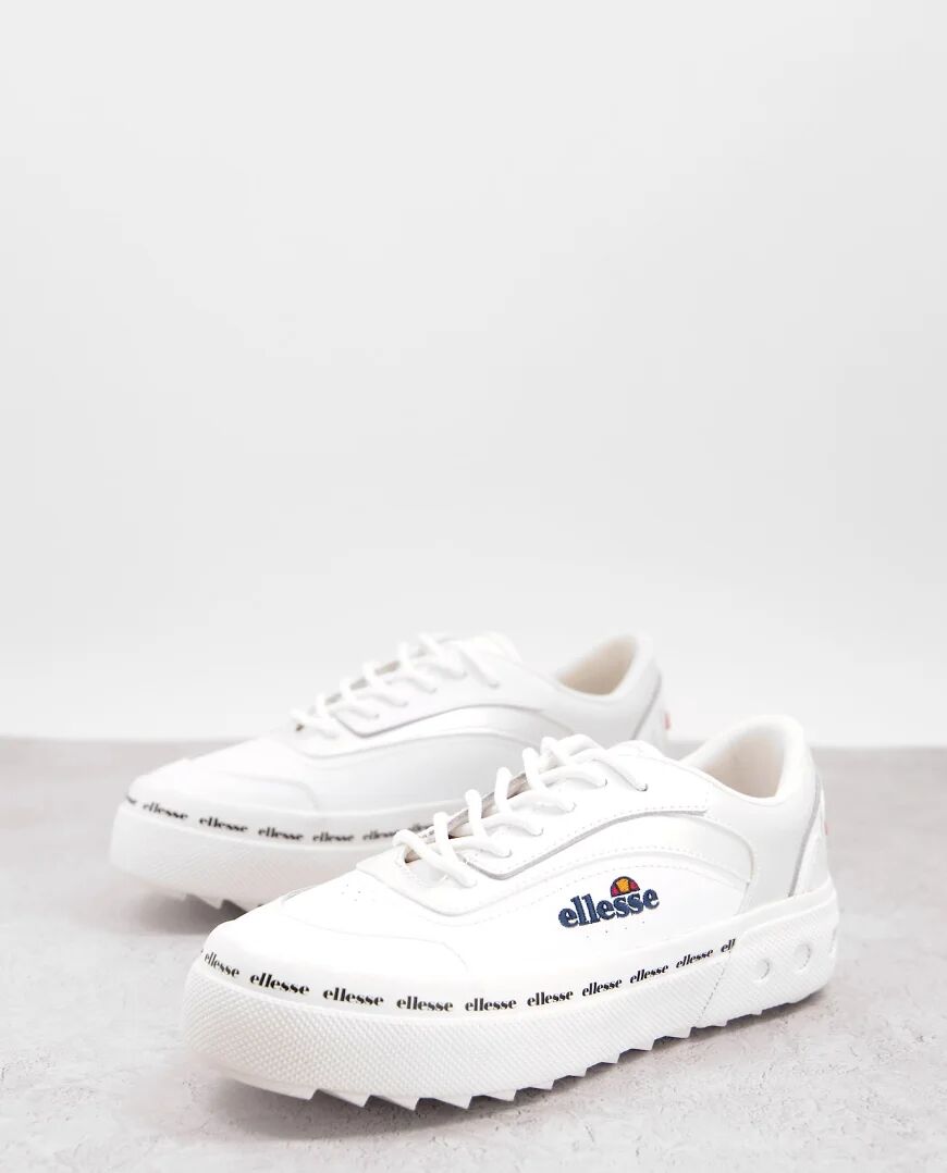 Ellesse alzina leather flatform retro trainers in white  White