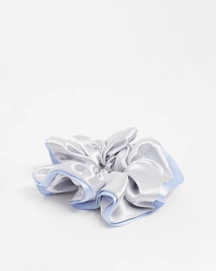 ASOS DESIGN scrunchie with ribbon edge in silver-Grey  Grey