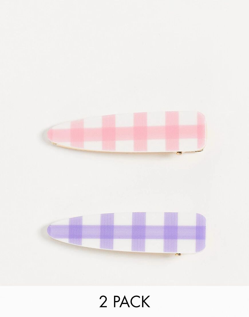 Glamorous x2 pack hair clips in pastel check-Multi  Multi