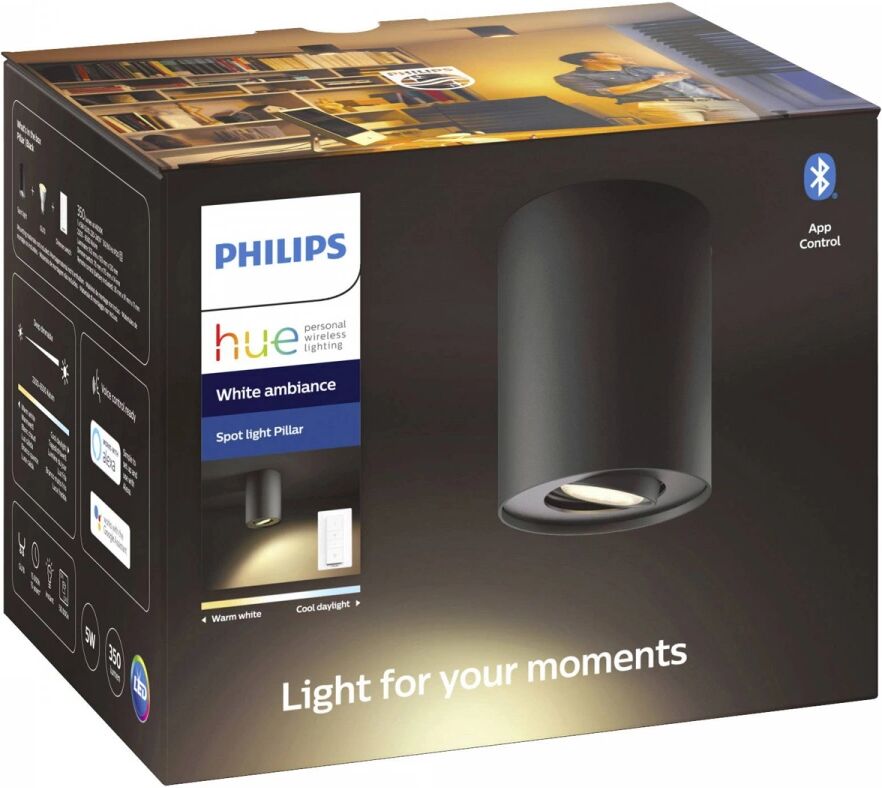 Philips Hue Pillar, White Ambience Singel Spotlight Utvidelse - Svart