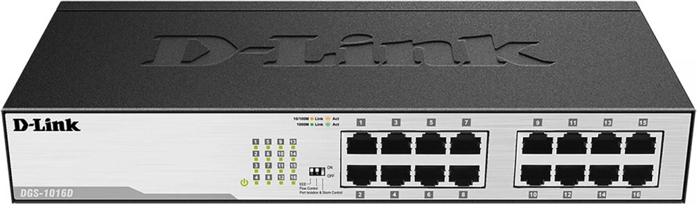 D-Link DGS-1016D, Nettverk Switch, 16x10/100/1000 - Svart