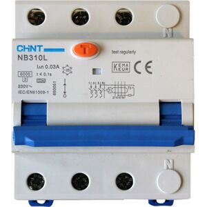 Chint JORDFEILAUTOMAT 3POL 20A B-KAR 30 mA 6kA 4mod IT/TT 230V - 1600489 Chint JORDFEILAUTOMAT 3POL 20A B-KAR 30 mA 6kA 4mod IT/TT 230V - 1600489