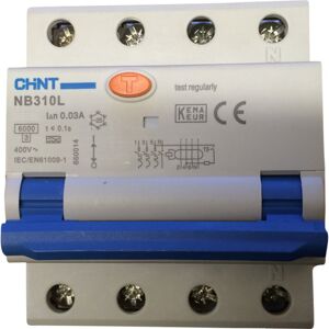 Chint JORDFEILAUTOMAT 3+N P 40A B-KAR 30 mA 6kA 4 mod TN 400V - 1600498 Chint JORDFEILAUTOMAT 3+N P 40A B-KAR 30 mA 6kA 4 mod TN 400V - 1600498