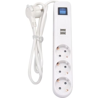 Namron - Skjøteledning 3-veis USB 1,4m - Jord - USB 2x - Extension lead Namron - Skjøteledning 3-veis USB 1,4m - Jord - USB 2x - Extension lead